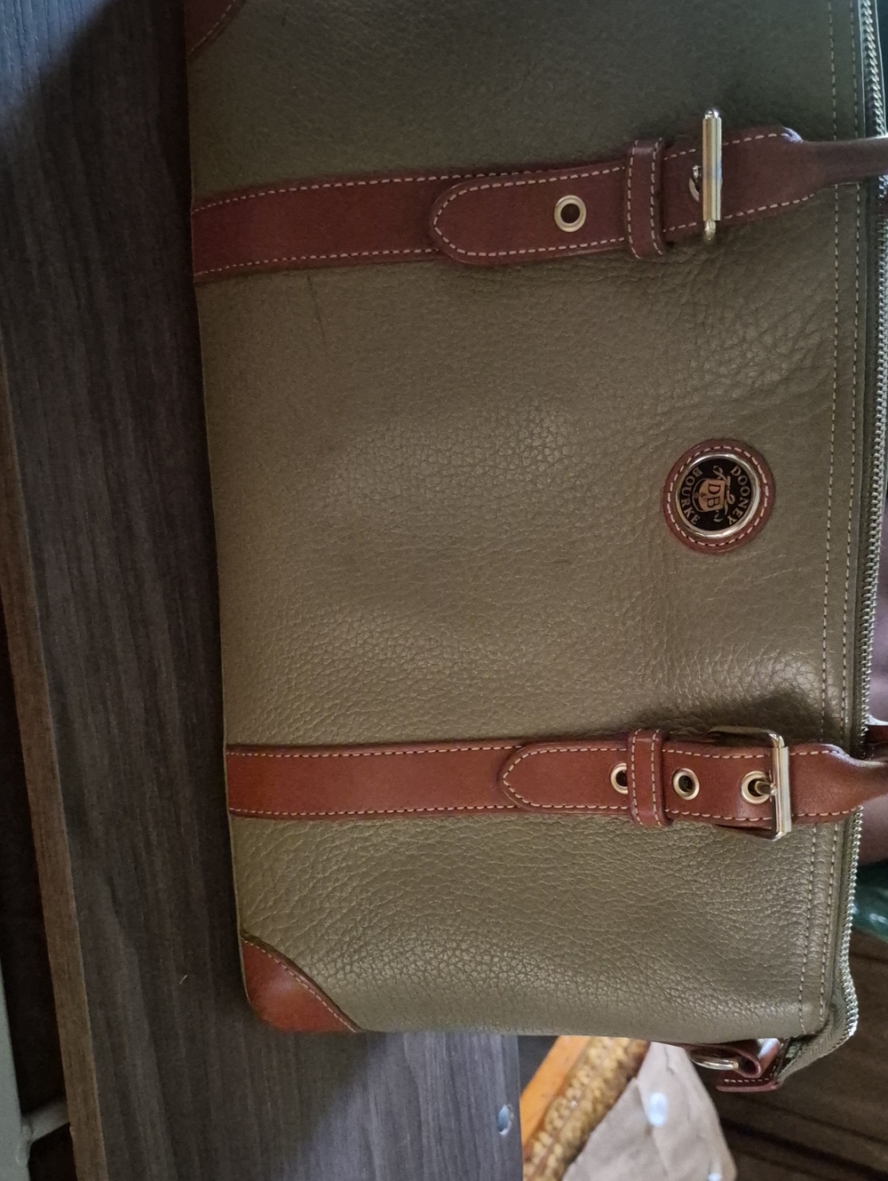 Dooney & Bourke Olive Green Messenger with Brown Trim